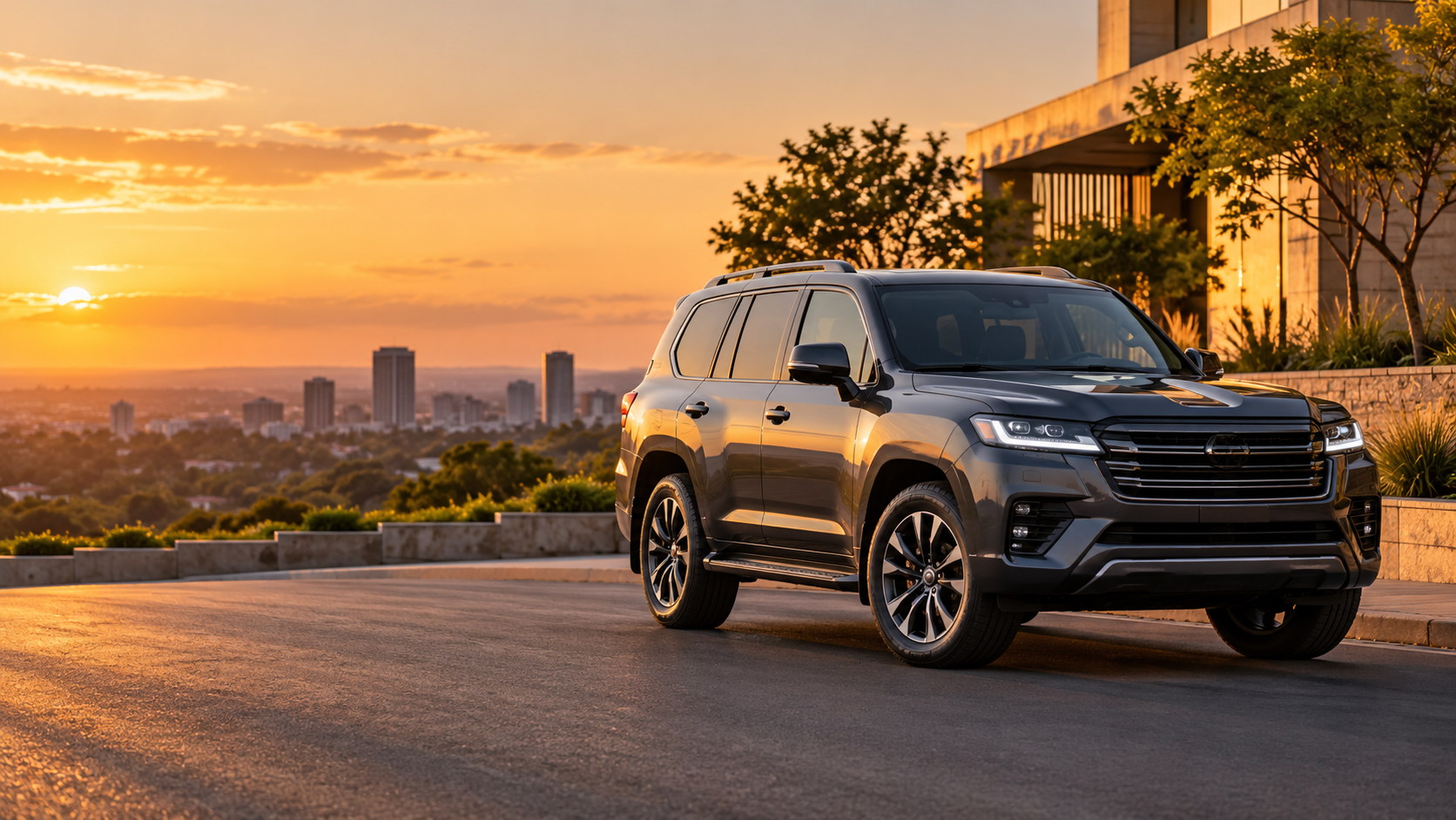 A premium SUV at sunset
