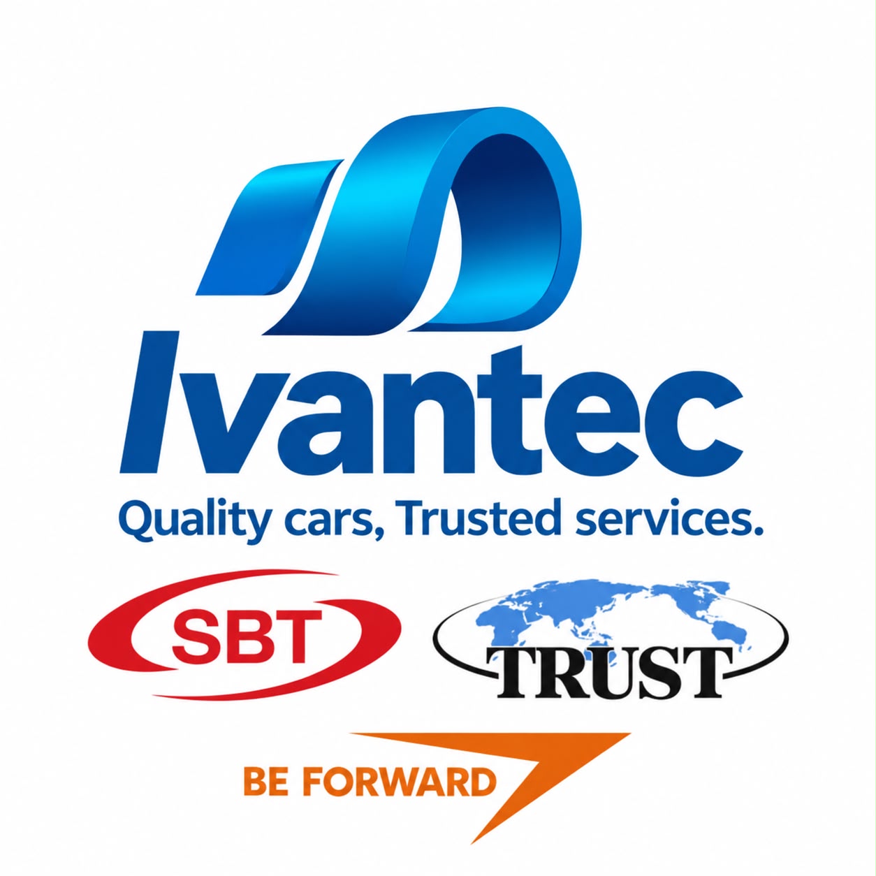 IVANTEC: Quality cars, Trusted services. Supplied company logo with SBT, TRUST and BE FORWARD marks.